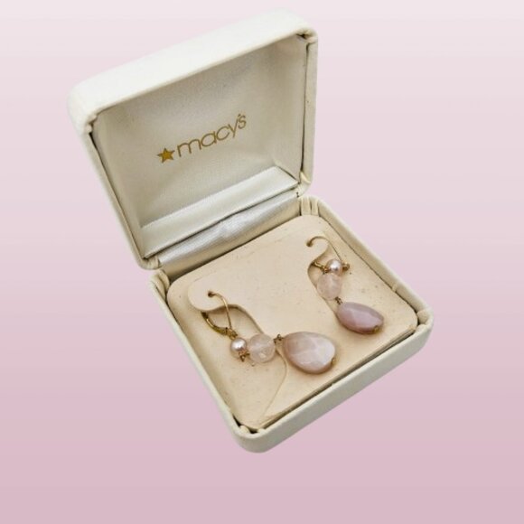 Macy's 14K Quartz Briol Pink Drop Earrings - Picture 2 of 9